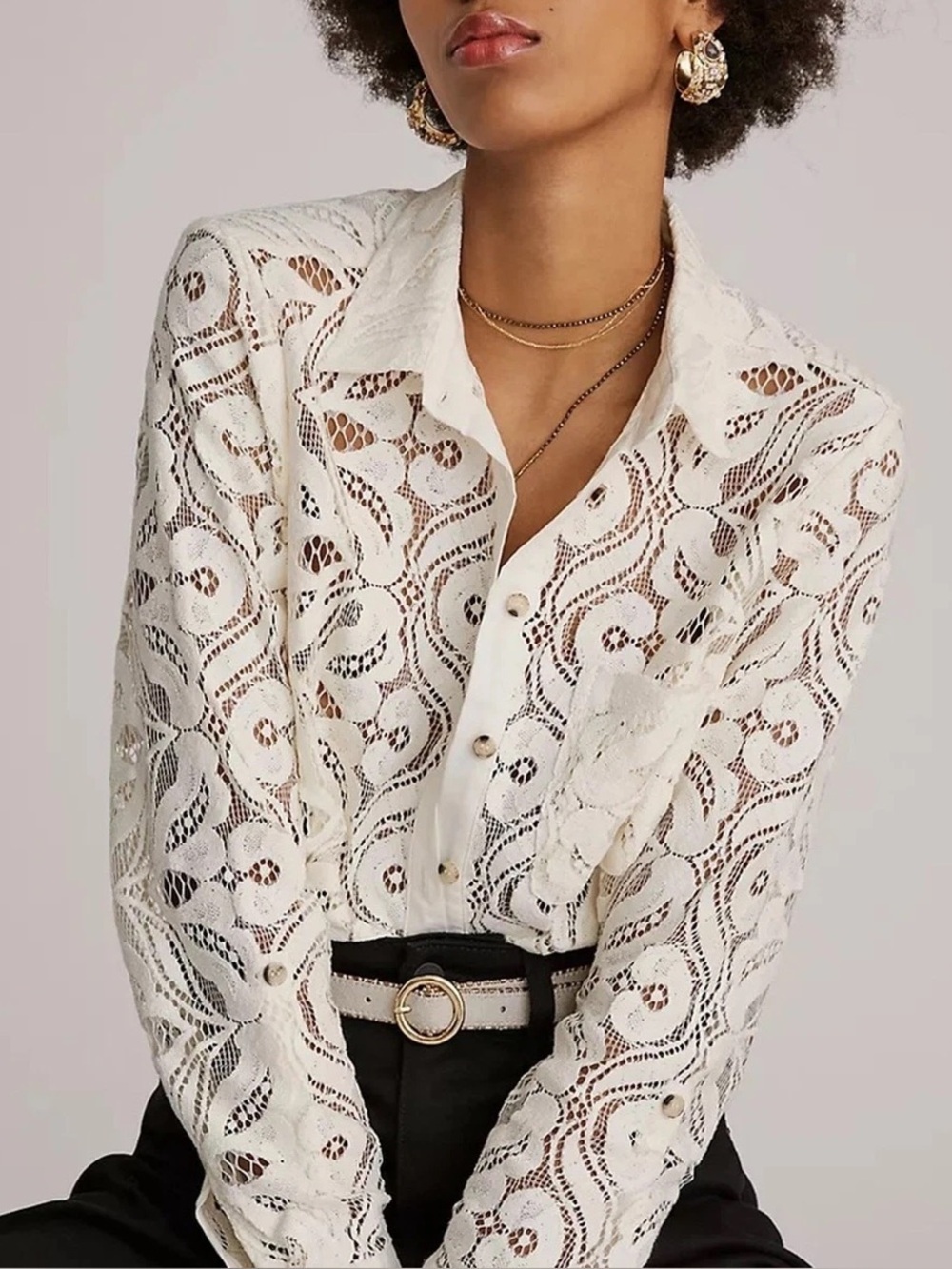 Anthropologie Maeve Ivory Labelled Top